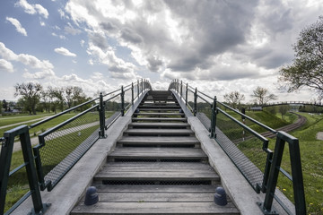 Obraz premium Zamosc - Renaissance city in Central Europe. Footbridge above a railway line.