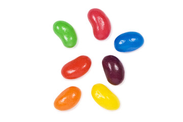 Colorful jelly beans isolated on white with shadows. Clipping paths included.