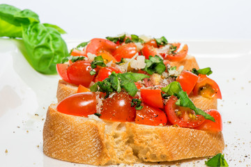 Fresh tomato basil bruschetta on toast