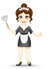 Vector illustration woman's profession maid.A young cleaning lady in uniform and with a whisk for a snout.