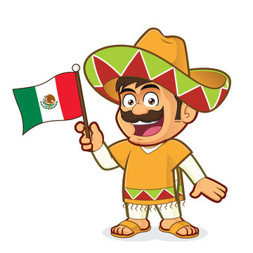 Mexican man holding a mexican flag