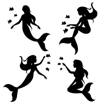 Vector drawing stencil shape mermaid