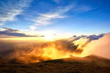 Beautiful view from the top of the mountain at sunset.