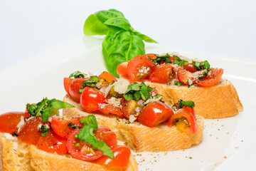 Fresh tomato basil bruschetta on toast