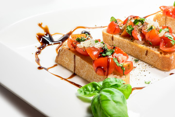 Fresh tomato basil bruschetta on toast