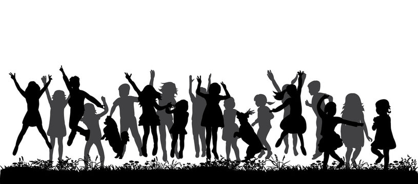 Vector, isolated, silhouette children play, childhood