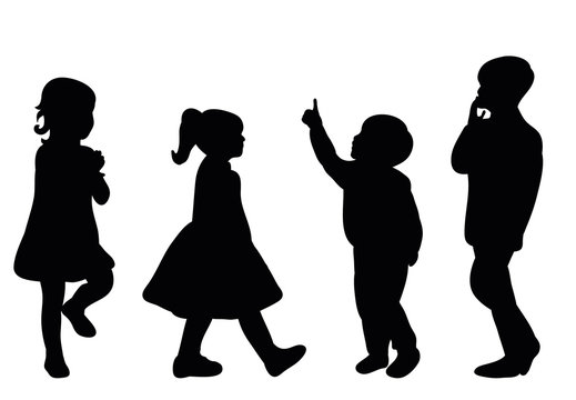 Vector, isolated, silhouette children playing, joy