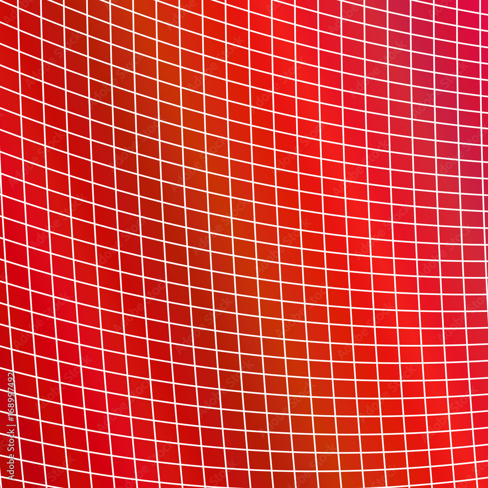 Poster geometrical grid background - red vector design from curved angular line grid