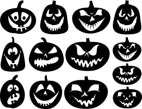 halloween pumpkin silhouettes - vector set