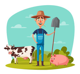 Funny farmer. Cartoon vector illustration.