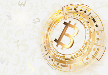 Bitcoin symbol on a bright  background.