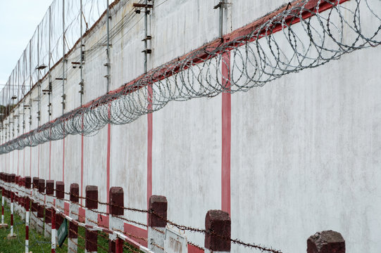 Prison wall and barbed wire for prison.