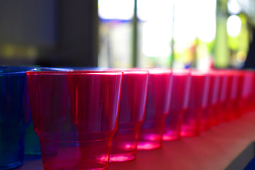 Multi-colored plastic cups