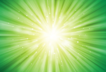 Naklejka premium Green and Yellow glitter sparkles rays lights bokeh festive elegant abstract background.