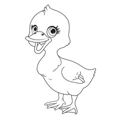 Cute little duckling outlined isolated on white background