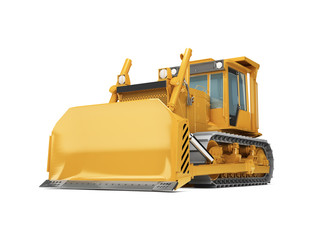 Orange hydraulic bulldozer isolated on white. 3D illustration