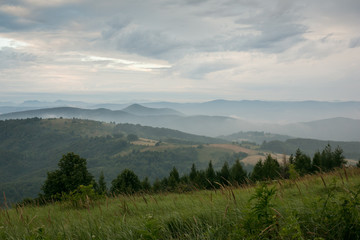 Morning landscape with hills in Romania 