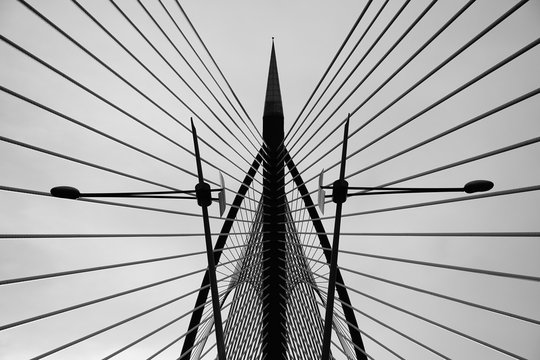 Fototapeta Modern bridge architecture at Putrajaya on a Black and white
