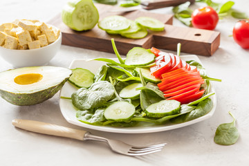 Vegetarian green salad with tofu.