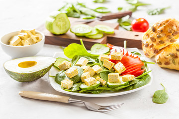 Vegetarian green salad with tofu.