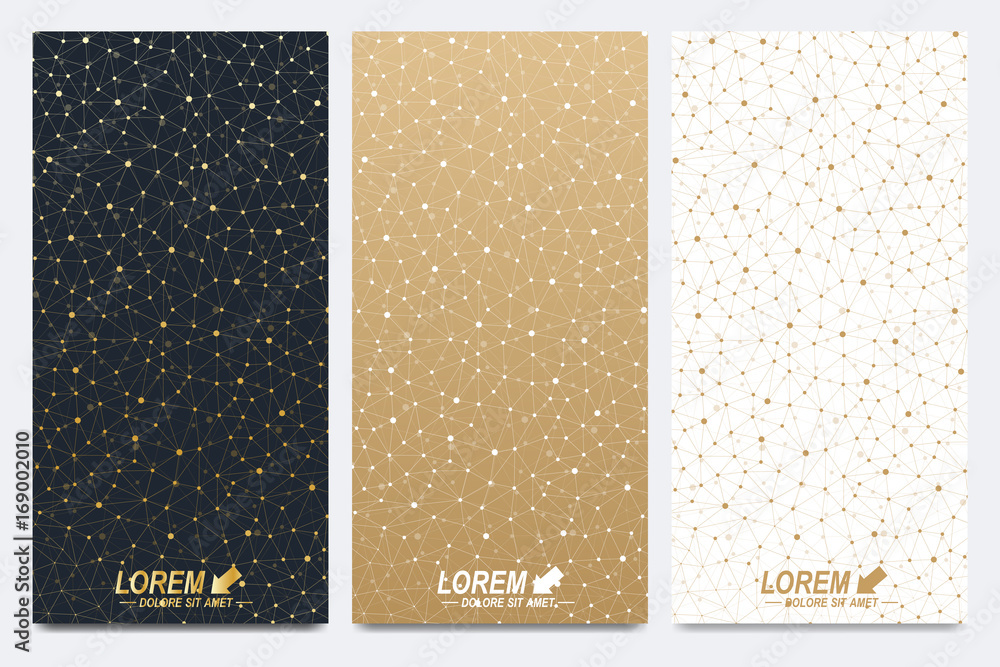 Poster modern golden set of vector flyer, banners. modern stylish polygonal pattern with connected line and