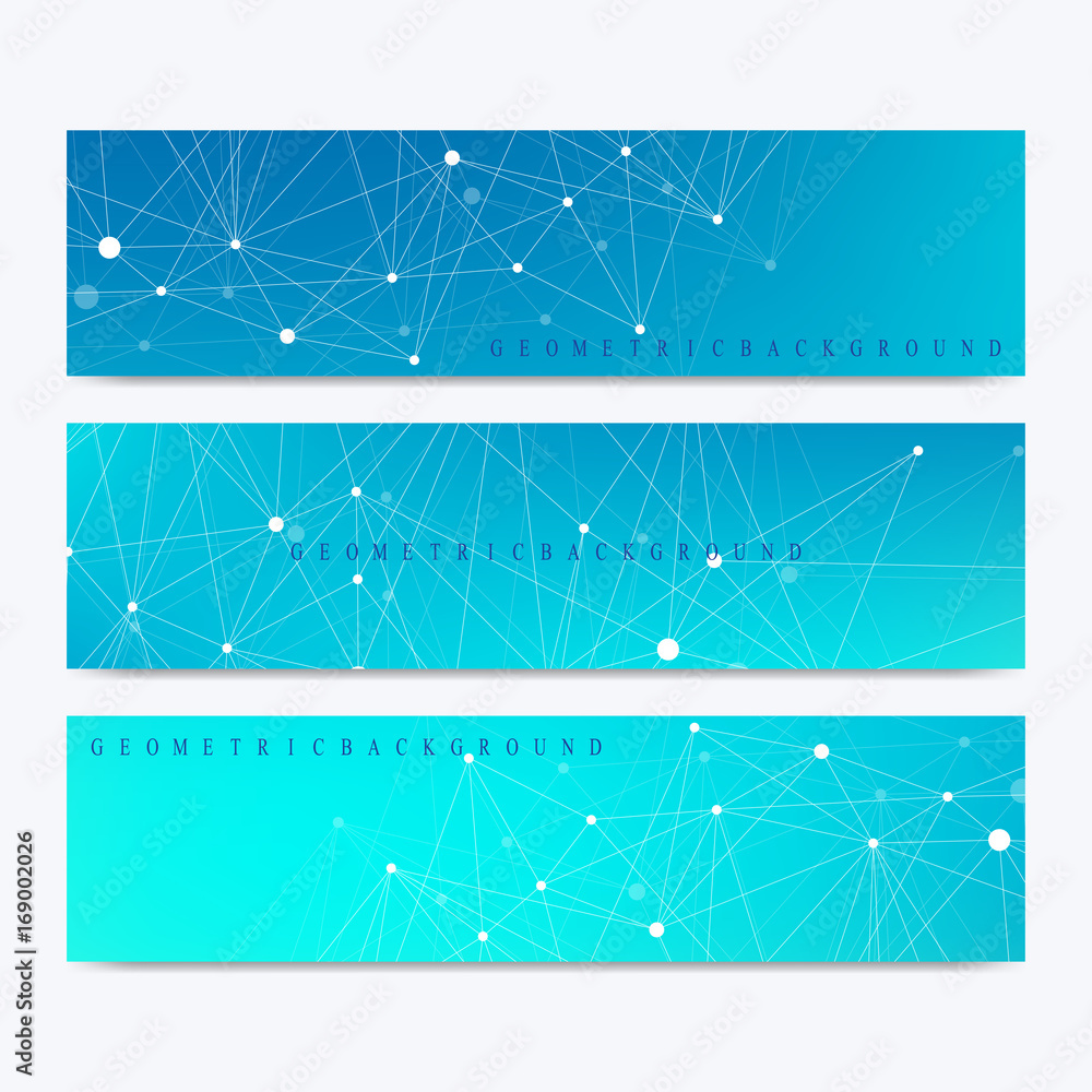 Poster Modern set of vector banners. Modern stylish polygonal pattern with connected line and dots. Molecule and communication background for medicine, science, technology, chemistry.