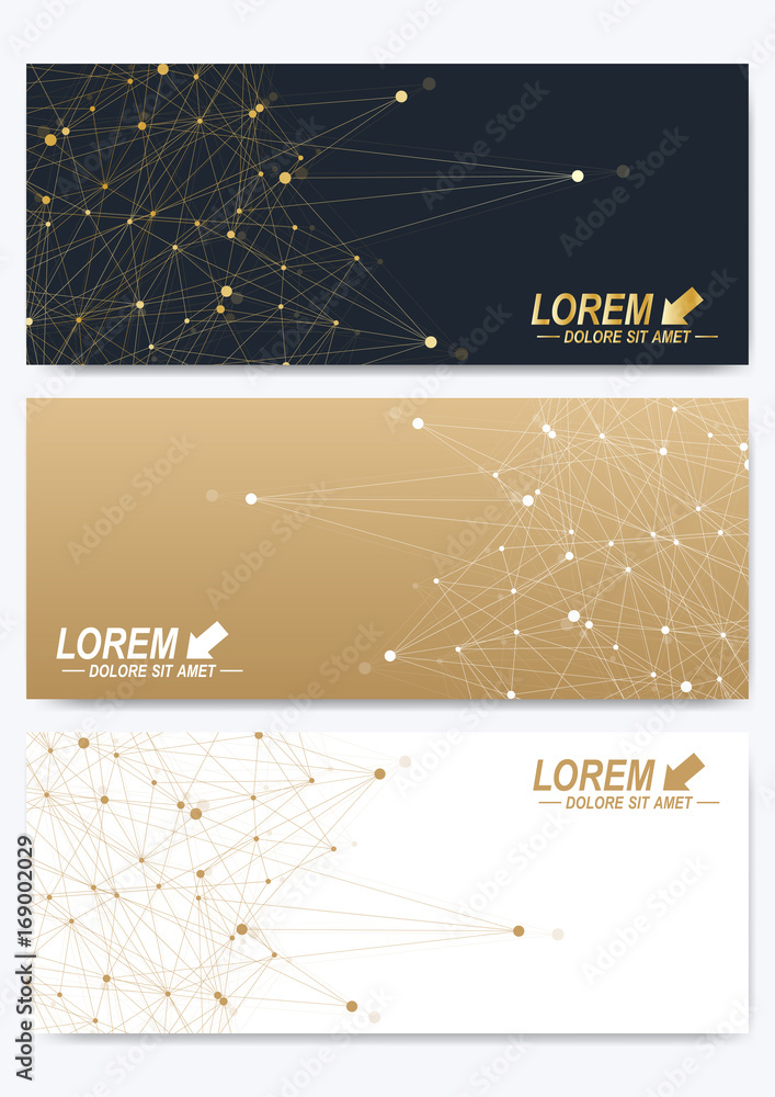 Leinwandbilder modern golden set of vector banners. modern stylish polygonal pattern with connected line and dots. 