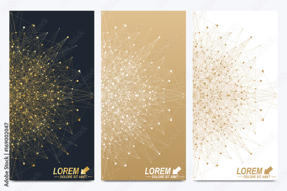 Poster modern golden set of vector flyer, banners. modern stylish polygonal pattern with connected line and