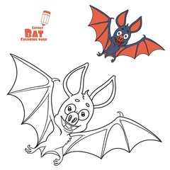 Cute Halloween bat color and outlined for coloring page