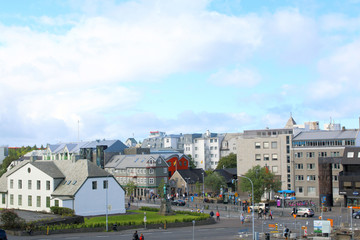 Fototapeta na wymiar Reykjavik, July 2017: Reykjavik cityspace in Iceland.