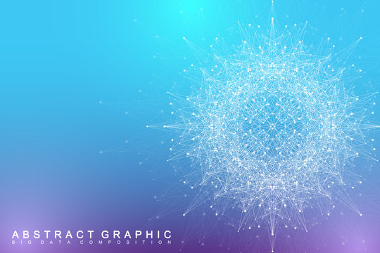 Fractal element with compounds lines and dots. Big data complex. Graphic abstract background communication. Minimal array Big data. Digital data visualization. Vector illustration.