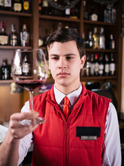 Sommelier tasting the red wine