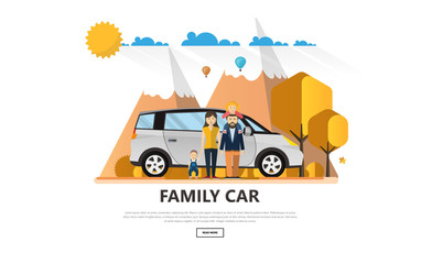 Obraz premium Vector Illustartion of Family Holiday Car Trip.