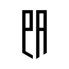 initial letters logo pa black monogram pentagon shield shape