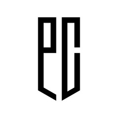 initial letters logo pc black monogram pentagon shield shape