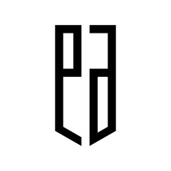 initial letters logo pd black monogram pentagon shield shape