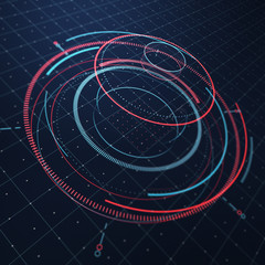 Head-Up display, HUD. Abstract futuristic virtual graphic touch user interface. Digital data screen, business abstract background with depth of field effect. 3D render illustration