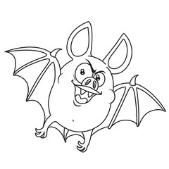 Cute fat Halloween bat flying outlined for coloring page