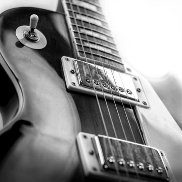 Rock guitar. Close-up view part of guitar, very popular musical