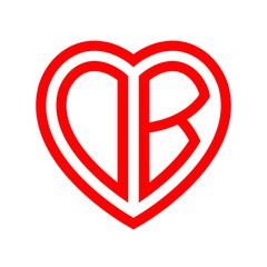 initial letters logo ob red monogram heart love shape