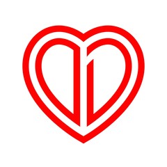 initial letters logo od red monogram heart love shape