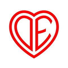 initial letters logo oe red monogram heart love shape
