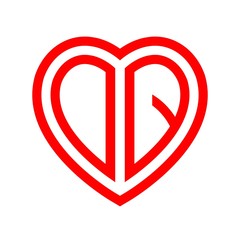 initial letters logo oq red monogram heart love shape