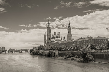 Cathedral from Ebro river in spring, Zaragoza, Aragon