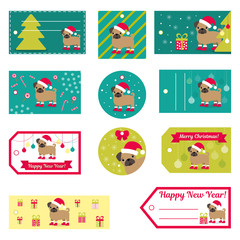 Fototapeta premium Set of vector elements for Christmas and New Year design. Labels, stickers, tags for gifts, invitations and congratulations.