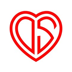 initial letters logo os red monogram heart love shape