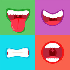 Funny cartoon monster mouth sticking out tongue. Simple and cute vector illustration. Monsters mouths set