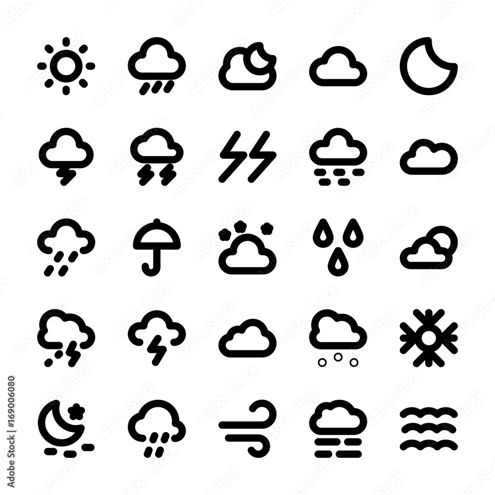 Poster weather vector line icons set 1