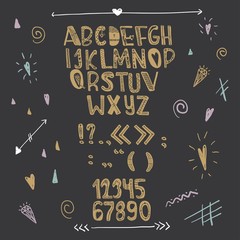 Hand Drawn Creative Love Alphabet. Gold letters on a black background. Vector - 169006428