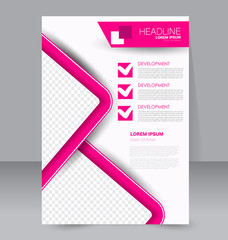 Brochure template. Business flyer. Annual report cover. Editable A4 poster for design education, presentation, website, magazine page. Pink color.